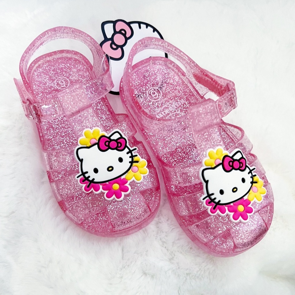 HELLO KITTY Glitter Pink 80s Jelly Sandals New Box Included! Size 6 Toddler Girl